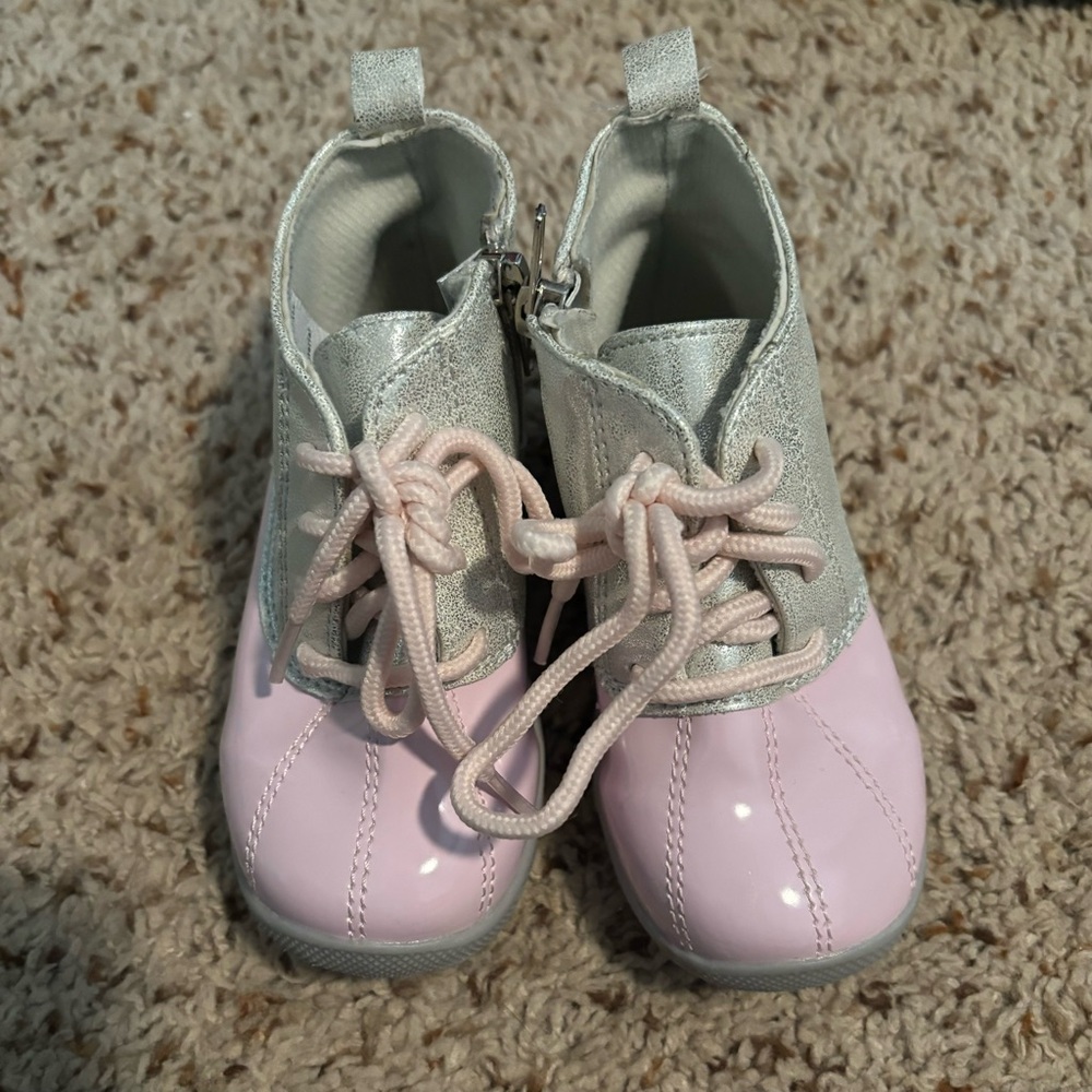 Kids Silver and Pink Rain Duck Boots